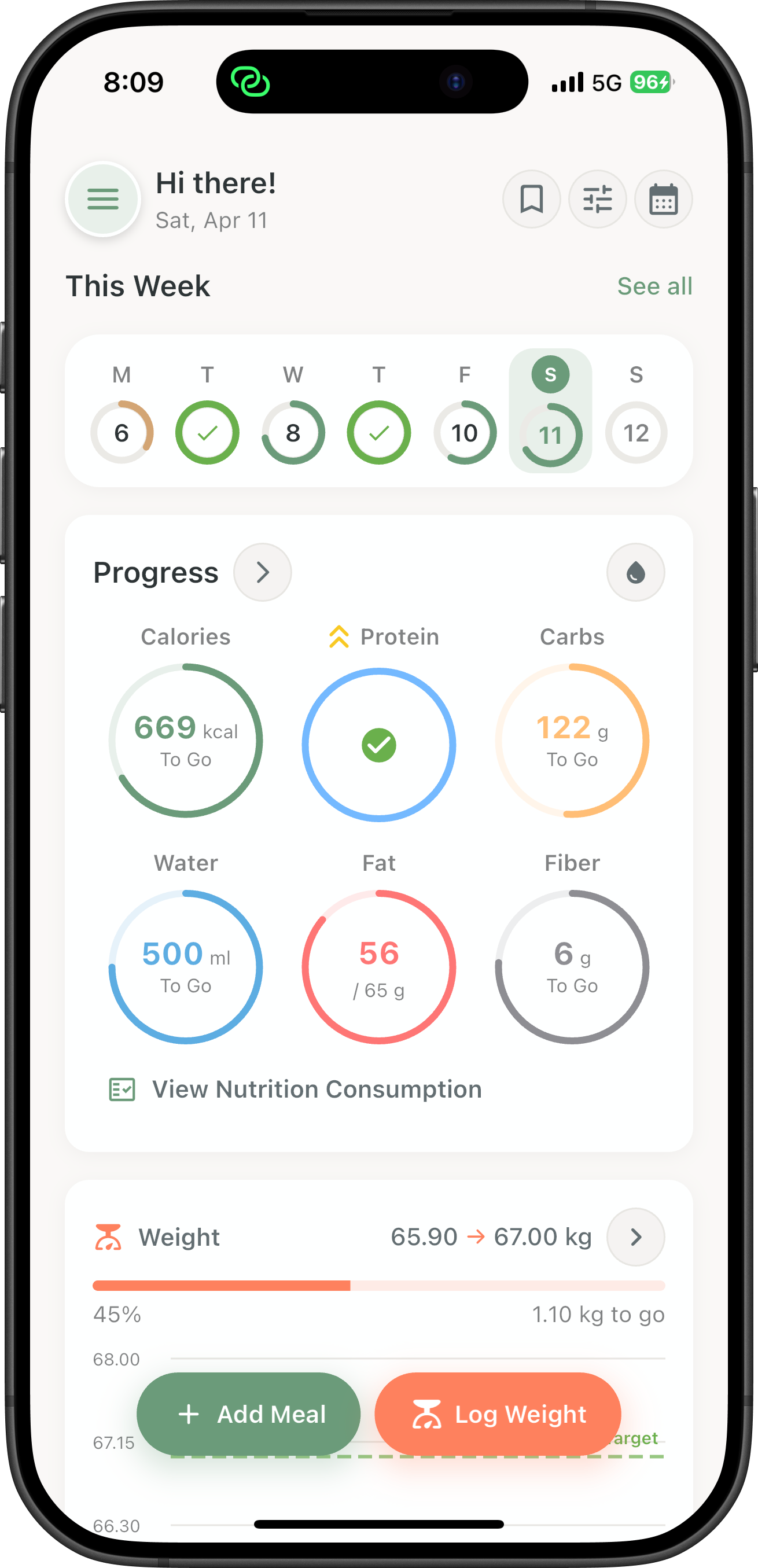 Hero screenshot of the nutrition tracking app dashboard